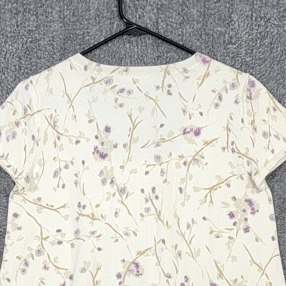 J. Jill Sweater Womens Petite Small Ivory Floral Stretch Knit Short Sleeve Top - Picture 9 of 12